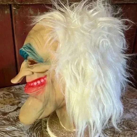 Vintage Halloween Mask Old Man Hag Witch With White Hair Hood Latex Costume 70s - Picture 3 of 9